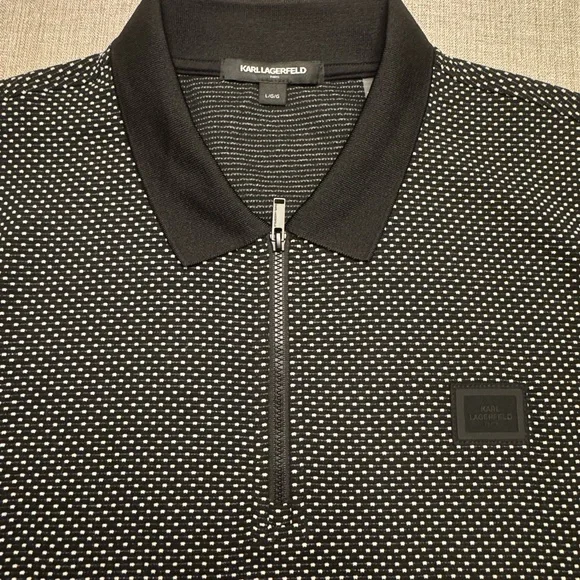Karl Lagerfeld Paris - NWT Men's Black and White Dot Polo - Men’s L - Picture 4 of 9